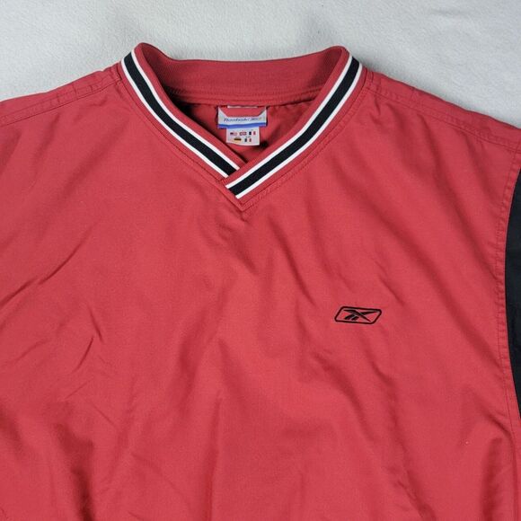 Vintage Reebok Windbreaker Jacket Men's Large Red Pullover Essential V-Neck 90's - Picture 2 of 8